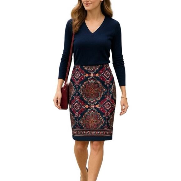 Talbots Pencil Skirt Straight Textured Burgundy Pink Multicolored Women’s 12 - Picture 9 of 9